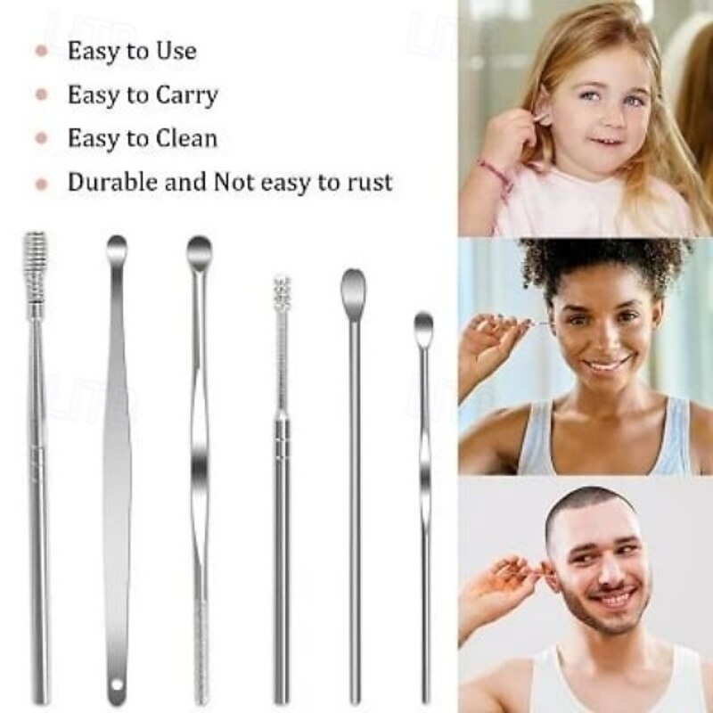 Ear Wax Cleaner Tool Set Stainless Steel Ear Pick Kit with Spiral Spring Tips 6 Pcs Reusable Ear Cleaning Tools for Safe Home Ear Care2
