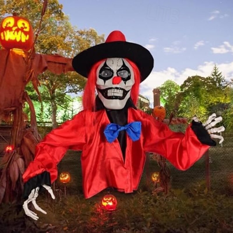 Scary Zombie Clown Halloween Decoration, with Light Up Eyes Sculpture Decorations Perfect for Halloween Party Outdoor Yard Garden Party Indoor Outdoor Decor4