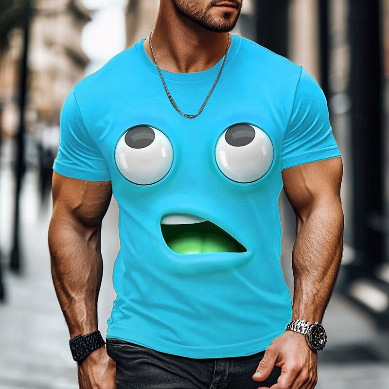 Men's 3D Cartoon Human face T Shirt Short Sleeve T shirt 3D Print Crew Neck Shirt Exaggerated Designer Party Street Casual Yellow Blue Purple Summer Spring All Seasons Clothing Apparel S M L XL XXL3