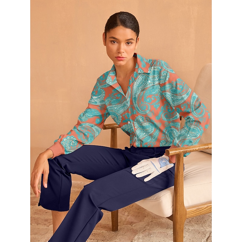 Women's Golf Polo Shirt Orange Long Sleeve Top Ladies Golf Attire Clothes Outfits Wear Apparel