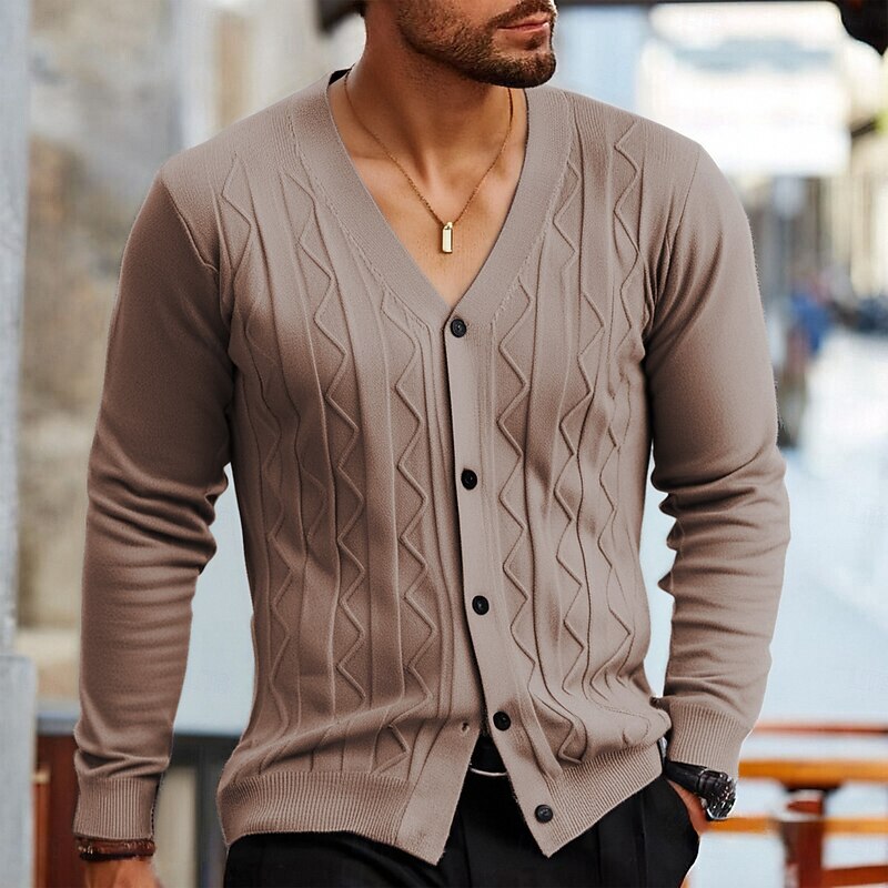 Men's Cardigan Sweater Cardigan Cropped Cardigan Sweater Cropped Sweater Ribbed Cable Knit Cropped Knitted Basic Solid / Plain Color V Neck Daily Wear Family Gathering Clothing Apparel Fall Winter3