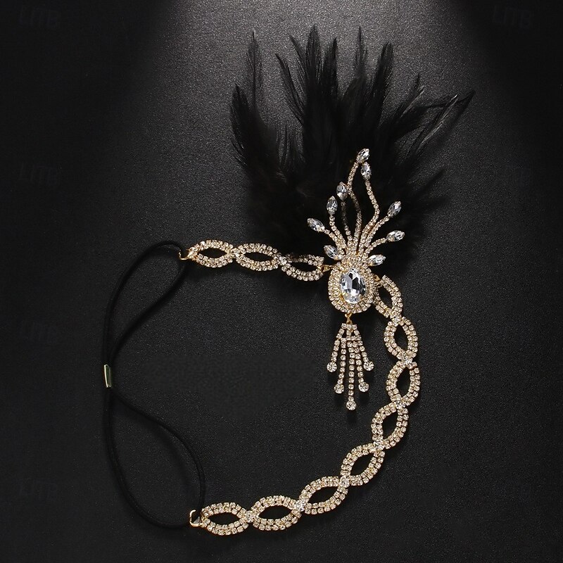 Women's 1920s Gatsby Feather Headpiece - Vintage Rhinestone Flapper Headband for Roaring Twenties Themed Parties and Costume Balls4