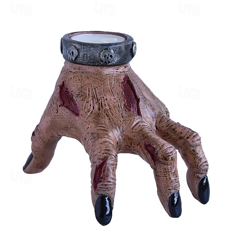 Halloween Lantern Skeleton Zombie Statue, Half Body Resin Figurine with Hexagonal Light, Spooky Outdoor Garden Decoration4