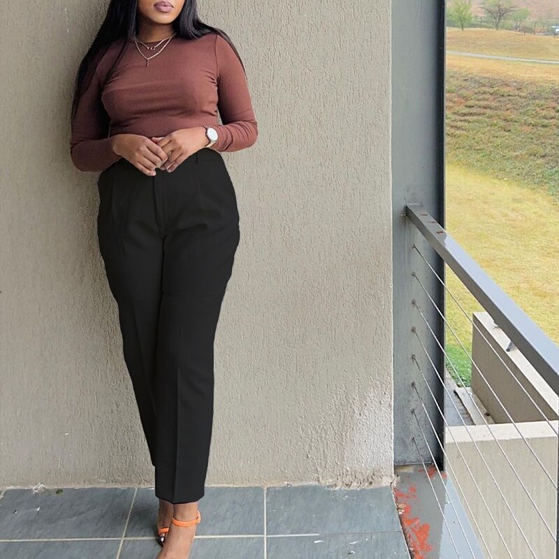 Women's Dress Pants Streetwear Casual Full Length Natural Plain Pocket Elastic Waist Comfortable Formal Business Streetwear Black White Yellow Pink Fall Regular Fit2