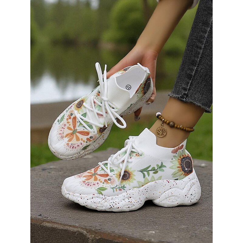 Women's Floral Flyknit Sneakers with Butterfly Print – Lightweight Breathable Casual Shoes for Gardening, Walks, Running and Fitness2