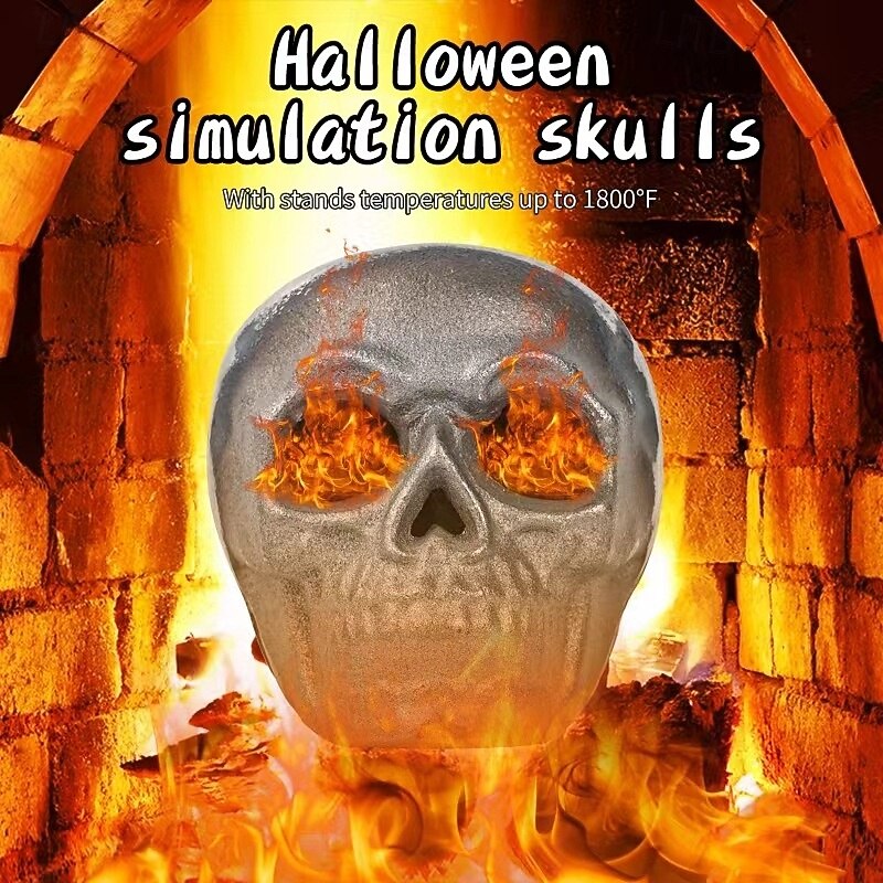 Halloween Imitated Human Skull Gas Log for Indoor or Outdoor Fireplaces Ceramic Fireproof Skull Shaped Charcoal for Fire Pit Refractory Fire Pit Skull Log Halloween Decor2