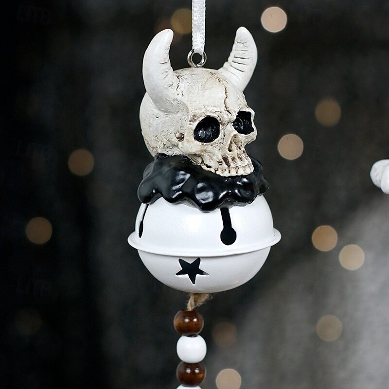 Halloween Skull Ornament Resin Hanging Skeleton Demon Wind Chime Spooky Halloween Decoration for Home Door Wall Party Decor Ins Style Haunted House Accessory2
