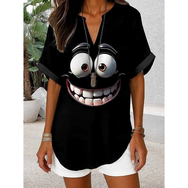 Women's Blouse V Neck Graphic Animal Daily Stylish Casual Short Sleeve Regular Tops Daily Holiday Black White Yellow Blue Green Summer Spring4