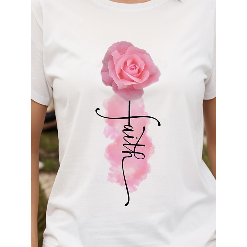 Women's T Shirt Ombre Floral Graphic Vintage Stylish Classic Short Sleeve Crew Neck Round Neck Regular Tops Daily Weekend Print Black White Yellow Pink Blue Summer Spring3