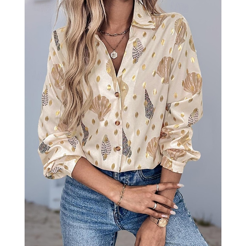 Women's Shirt Print Stylish Modern Long Sleeve Shirt Collar Regular Tops Daily Holiday Going out Buttons Apricot Spring Fall3