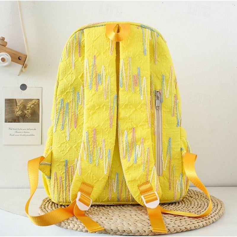Girls Yellow Backpack with Textured Fabric – Lightweight Fashionable Bookbag for Teens, Ideal for School, Travel and Daily Use4