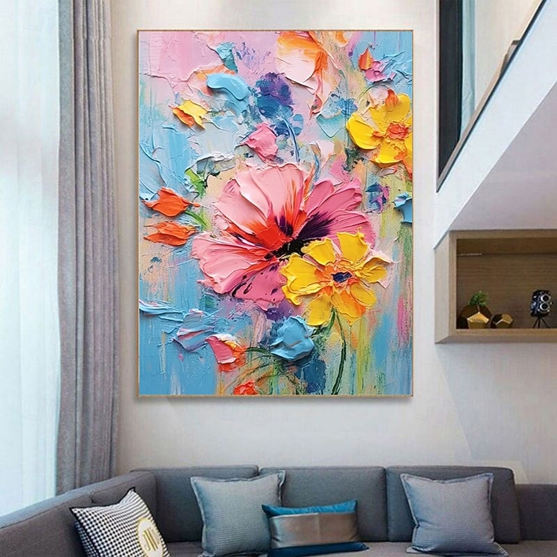 Handmade Oil Painting Canvas Wall Art Decoration Flowers Abstract for Home Decor Stretched Frame Hanging Painting/Rolled Frameless Unstretched Painting3