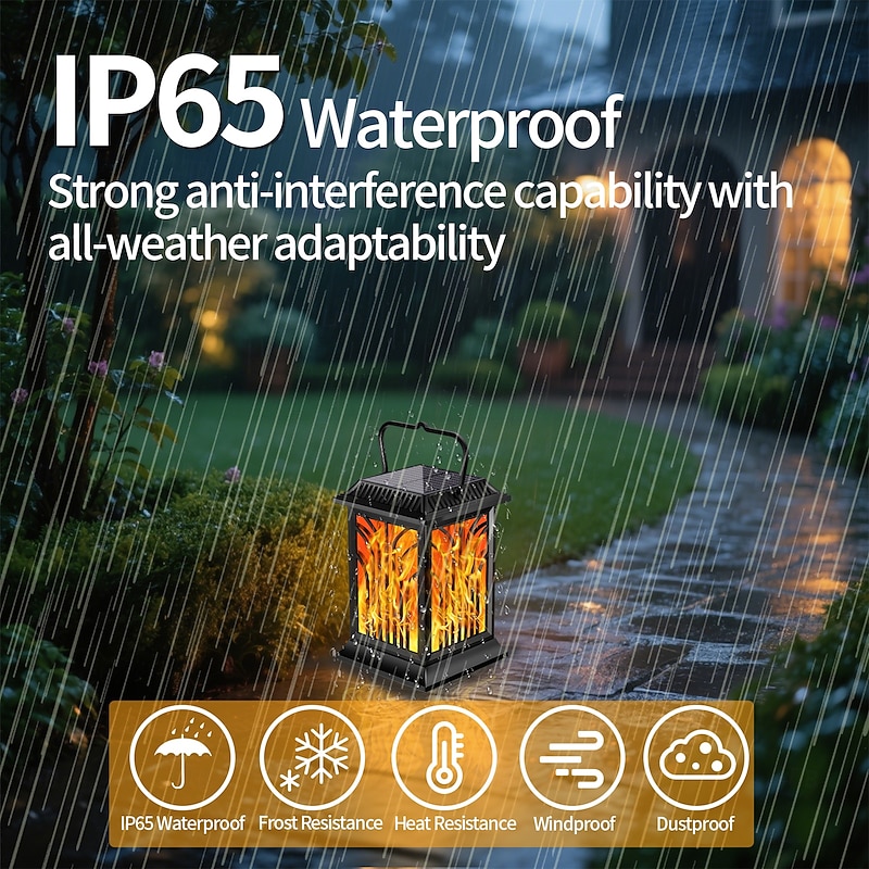 1 Pc Outdoor Waterproof Solar Flashing Flame Handheld Lantern 28 LED Beads Courtyard Garden Path Lawn Terrace Halloween Christmas Party Atmosphere Decorative Light Landscape Light2