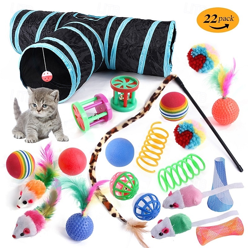 Ball Feather Toy Mice & Animal Toy Tunnels Squeak Toy with Retractable Pet Exercise Releasing Pressure Pet Training Teething Rope Toy for Cat Indoor Outdoor Pet Play4