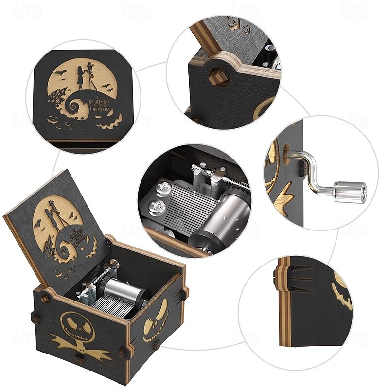 Music Box Engraved Mini Wood Music Box Gift Melody This is Halloween Home Decor for Halloween Valentines Christmas Boys and Girls4