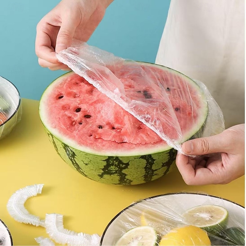 100PCS Reusable Elastic Food Storage Covers, Transparent Stretchable Plastic Bowl and Plate Lids, Airtight Seal Wraps, No Odor, Ideal Alternative to Foil and Cling Film for Kitchen Use