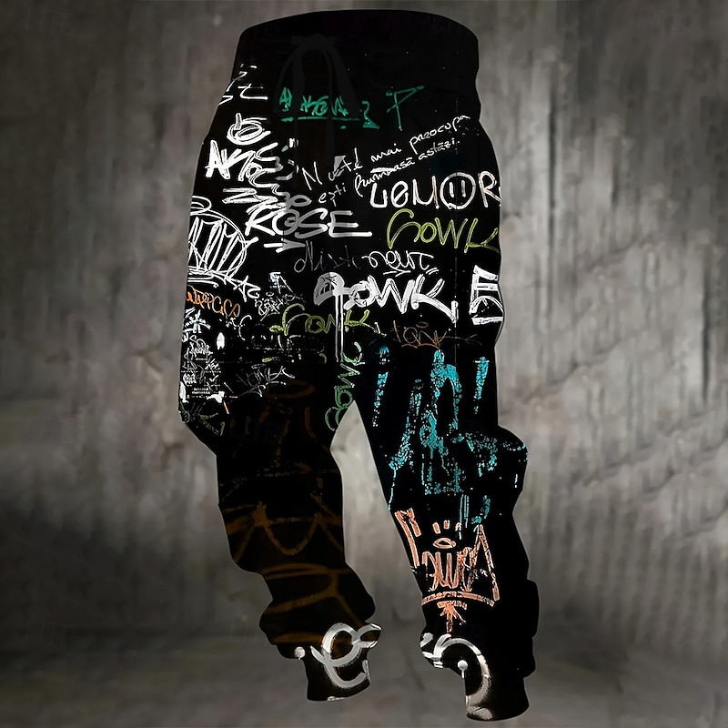 Men's Colorful Graffiti Sweatpants Joggers Trousers Mid Waist Drawstring Elastic Waist Casual Jogging Streetwear Workout Athletic Sweatpants with Pockets Spring Fall 3D Print Black 1# Black4
