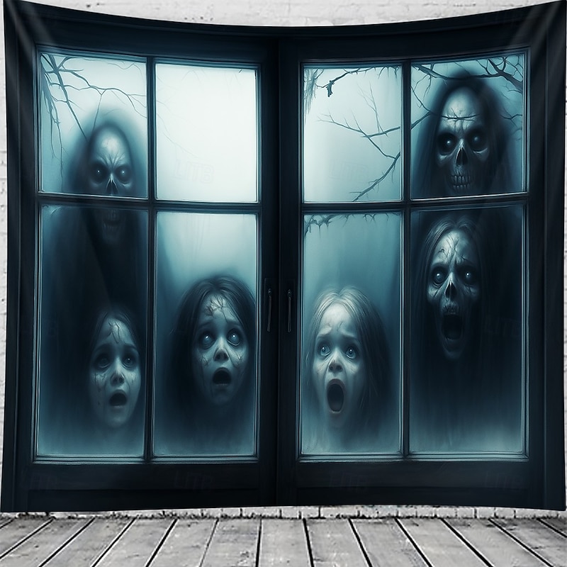 Halloween Hanging Tapestry Photograph Backdrop Jack O Lantern Wall Art Large Tapestry Mural Decor Blanket Curtain Home Bedroom Living Room 2025 Halloween Decoration Death Selfie3