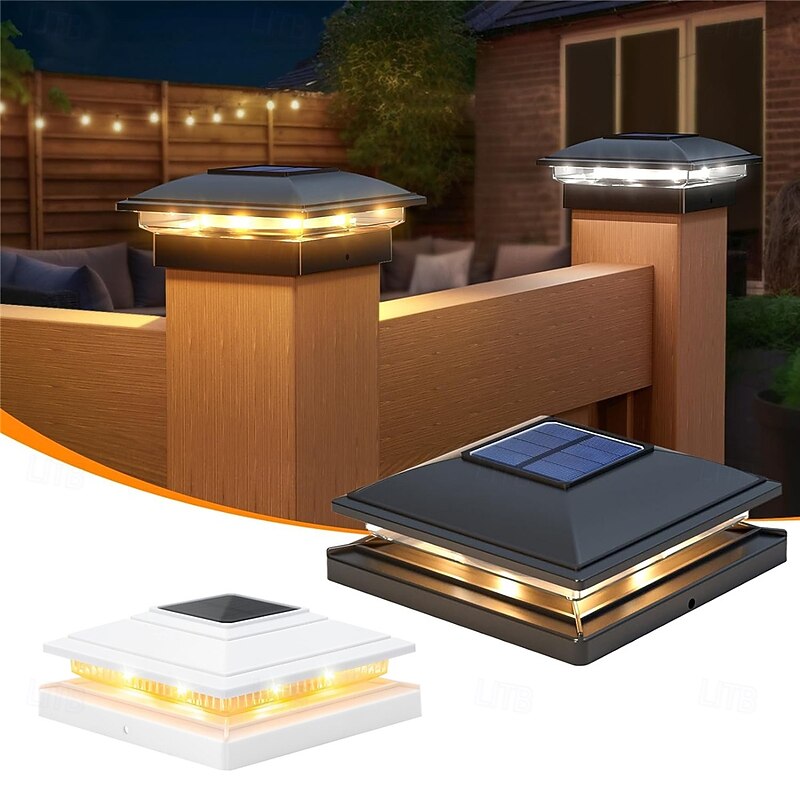 Solar Column Headlights With Warm And White Light Integrated 4x4 Column Lights Outdoor Waterproof Garden Terrace Fence Deck Decorative Fence 1PC