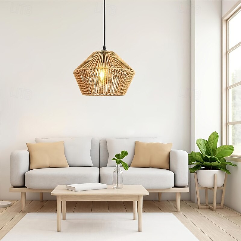 Rattan Hanging Lamp, Boho Lamp with Diameter 30 cm, Rattan Lampshade, Vintage E27 Pendant Light, Braided for Ceiling for Dining Table, Kitchen, Bedroom, Living Room2