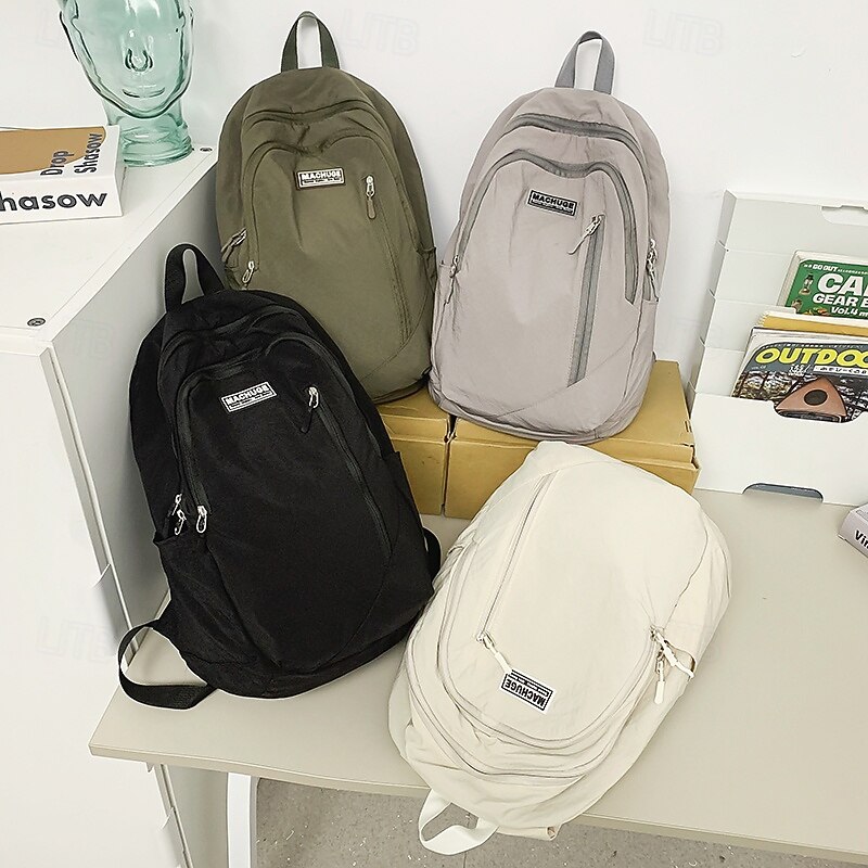 Kid's Backpack School Bag Bookbag Mini Backpack Commuter Backpack School Daily Solid Color Nylon Large Capacity Lightweight Durable Zipper Black Green Beige