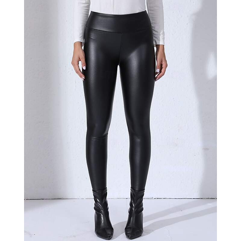 Women's Capri Leggings Faux Leather Leggings Warm High Waist Gym Athletic Pilates Bottoms Solid Color Black Coffee Sports Activewear Tight Fit3