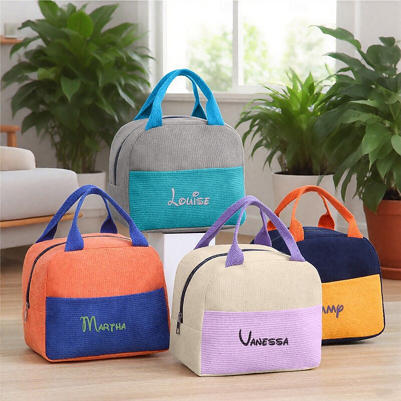 Personalized Name Lunch Bag Custom Back to School Gift, Embroidered Reusable Tote for Kids Adults, Work School Gym Picnic Outdoor Use