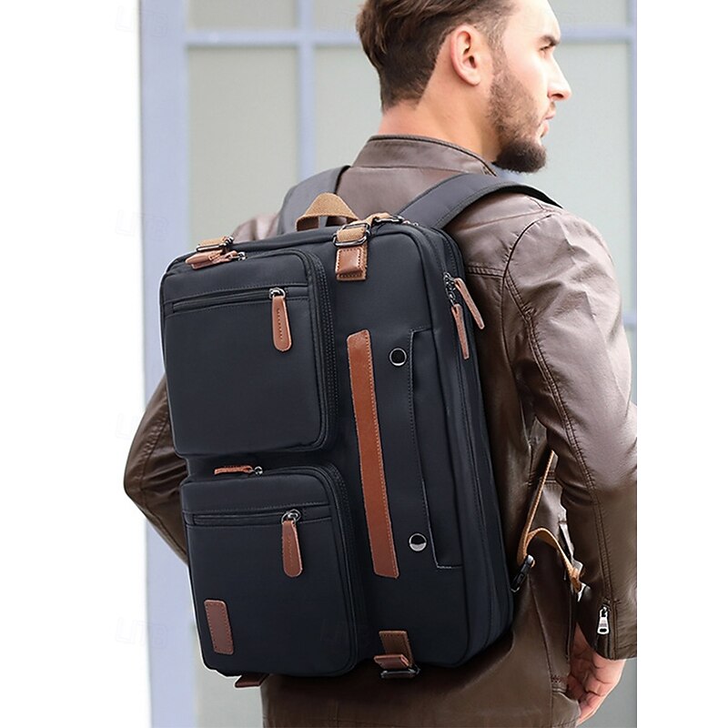 Men's Waterproof Multi-Function Laptop Backpack - Vintage Style Business Travel Bag, Shoulder Crossbody Bag with Adjustable Strap, with Trolley Case, Perfect for Work, College and Short Travel3