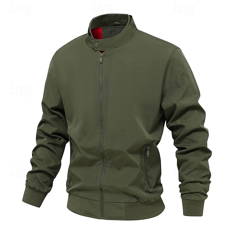 Men's Jacket Casual Jacket Outdoor Vacation Warm Zipper Pocket Fall Winter Plain Fashion Streetwear Standing Collar Regular Black Army Green Dark Blue Beige Jacket