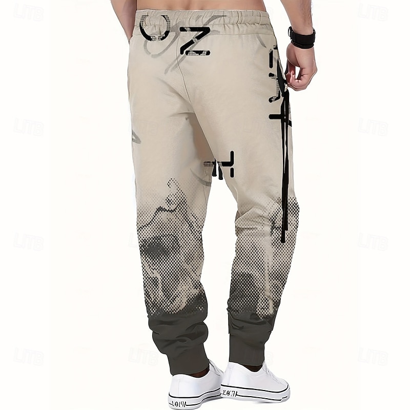 Men's Gradient Color Letter Print Sweatpants Joggers Trousers Mid Waist Drawstring Elastic Waist Casual Jogging Streetwear Workout Athletic Sweatpants with Pockets Spring Fall 3D Print Black Wine2
