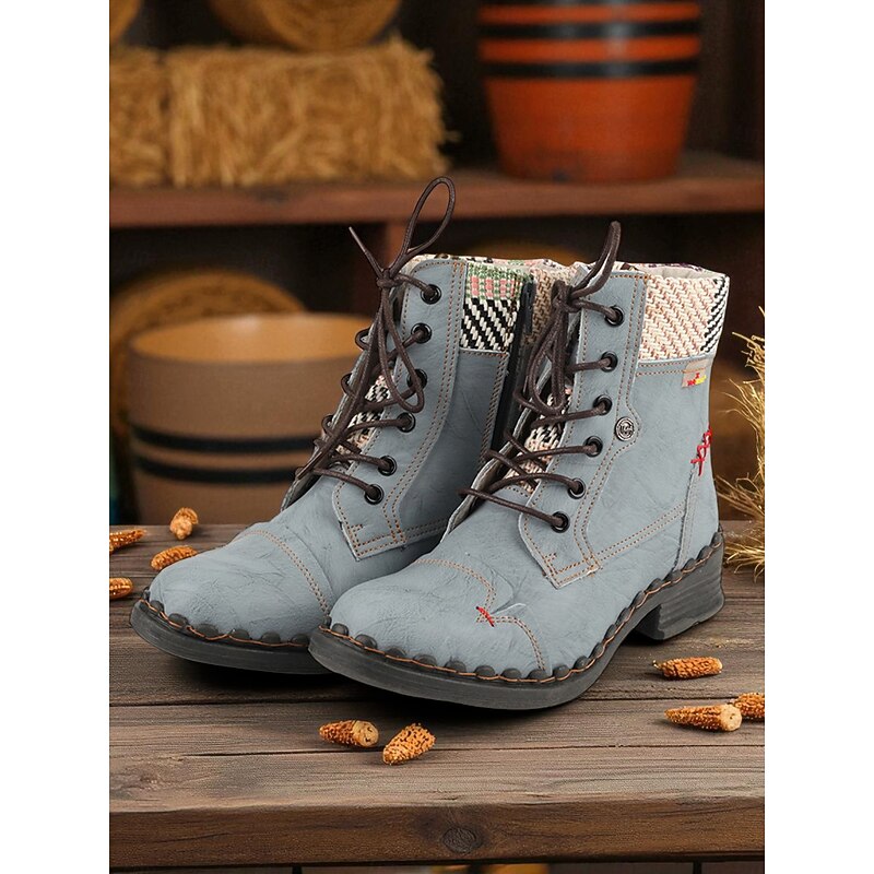 Women's Retro Lace-Up Ankle Boots – Vintage Casual Combat Boots with Woven Trim for Fall Farm Trips, Outdoor Adventures and Street Style3