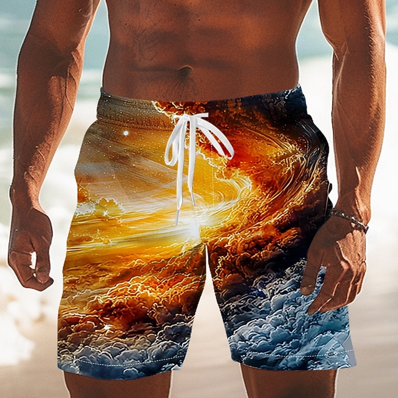 Men's Ocean Landscape Sunset Swim Trunks Swim Shorts Board Shorts Mid Waist Streetwear Hawaiian Vacation Side Pockets Mesh Lining Elastic Drawstring Waist Designer Clothing Apparel2