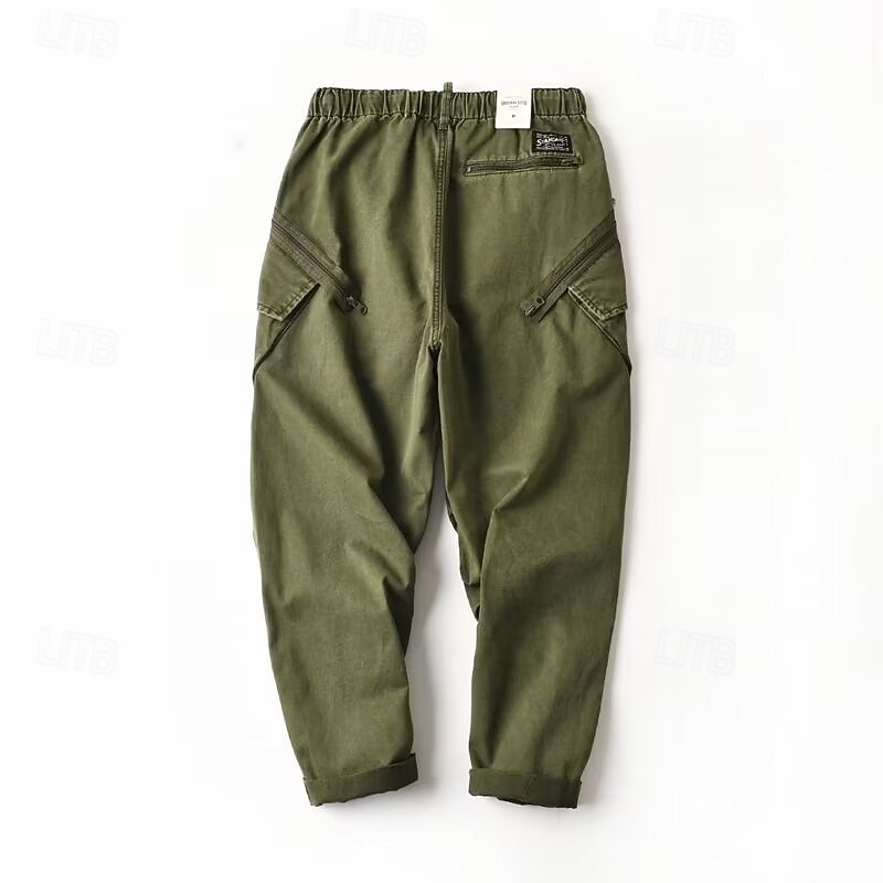 Men's Cargo Pants Trousers Elastic Waist Drawstring Multi Pocket Plain Wearable Outdoor Daily Camping & Hiking Fashion Classic Green Khaki3
