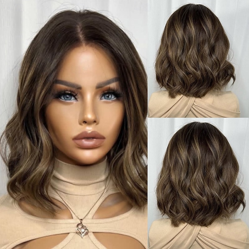 Brazilian Unprocessed Virgin Hair 5x5 Lace Closure Glueless Wig Highlighted Colored 13x4 Short Bob Lace Front Human Hair Wig  Wavy Brown Auburn Wig Natural Hairline Pre-Plucked2