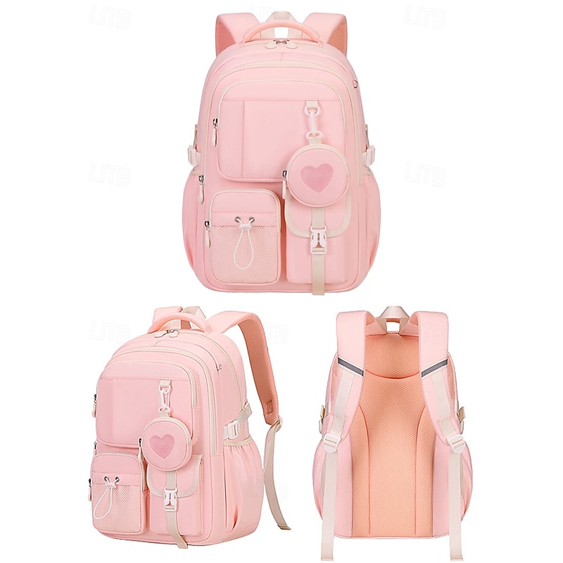 Children's Waterproof Scratch-Resistant Pink School Backpack – Large Capacity Multi-Pocket Travel and Kindergarten Bag with Heart Design for Girls4
