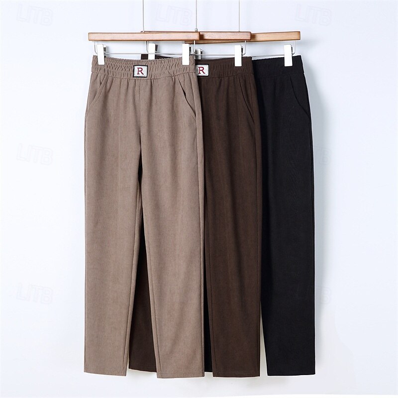 Women's Dress Pants Pants Trousers Fashion Streetwear Full Length High Waist Plain Pocket Elastic Waist Breathability Comfortable Street Daily Wear Going out Black Brown Khaki Spring Fall Regular Fit