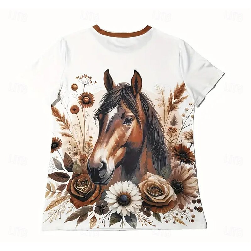 Women's T Shirt Graphic Animal Horse Vintage Stylish Classic Short Sleeve Crew Neck Round Neck Regular Tops Daily Weekend Print Black White Blue Dusty Blue Summer Spring3