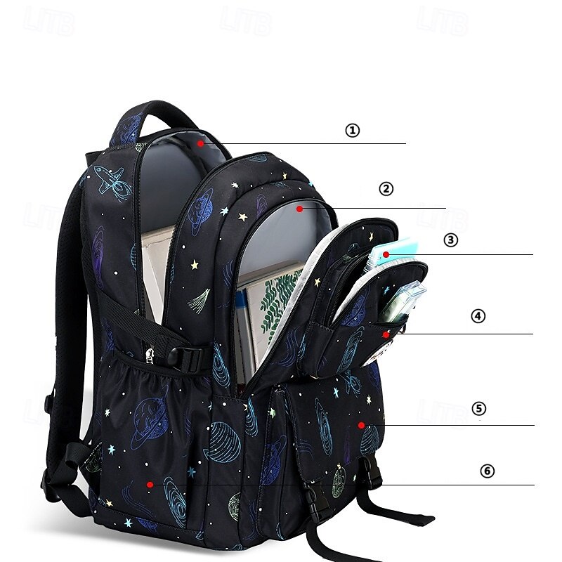 Kids Galaxy Print Backpack with Multi-Pocket Design – Lightweight Waterproof School Bag for Boys, Ideal for Elementary Students and Daily Use3