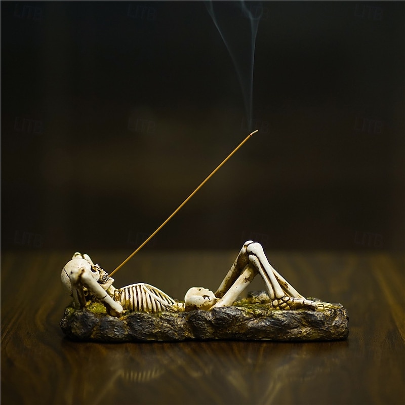 Halloween Resin Figurine Relaxed Skeleton Incense Holder Zen Style Resin Craft Creative Aromatherapy Burner for Tea Table Decor Spooky Halloween Ornament Meditation Display2