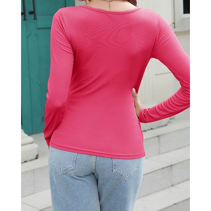 Women's Tight Tops Plain Daily Stylish Basic Long Sleeve Crew Neck Regular Tops Work Daily Holiday Tunic Black White Pink Spring Fall4