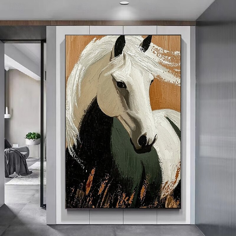 Hand painted 3D Textured Horse Oil Painting animal painting  Elegant Black Frame - Bold Impasto Brushstrokes in Vivid Hues Modern Contemporary Wall Art for Living Room Decor