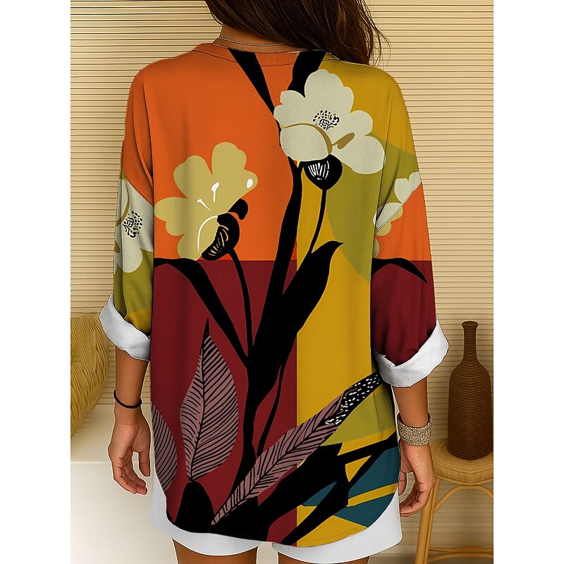 Women's Blouse Tunic V Neck Long Sleeve Boho Casual Tops Floral Graphic Geometric Vintage Daily Stylish Regular Tops Daily Print Yellow Red Blue Purple Orange Fall2