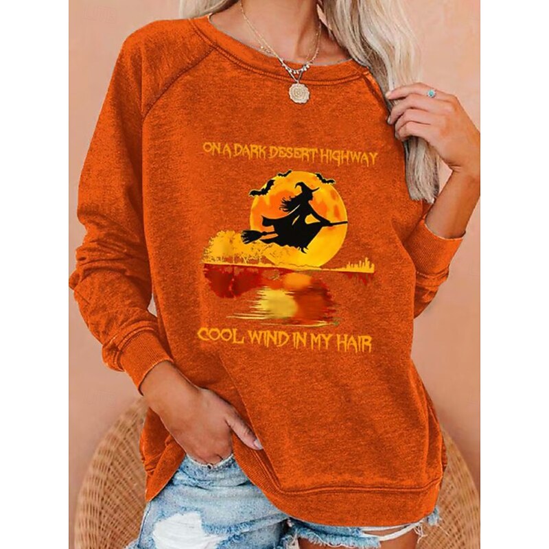 Halloween Women's Pullover Sweatshirt Fashion Casual Long Sleeve Crew Neck Regular Tops Casual Print Black Yellow Red Blue Orange Summer Spring Fall4