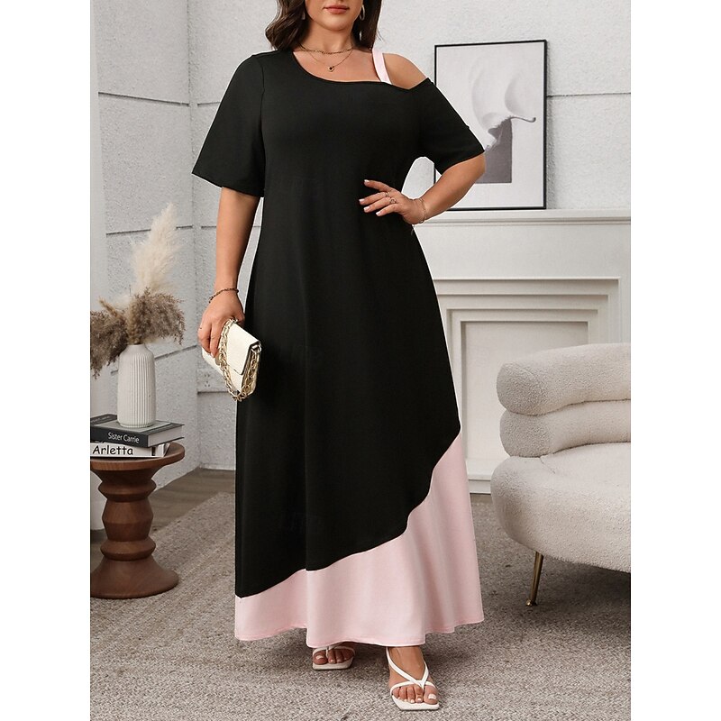 Women's Plus Size Casual Dress Solid Color V Neck Half Sleeve Summer Spring Elegant Fashion Modern Casual Maxi long Dress Daily Holiday Dress4