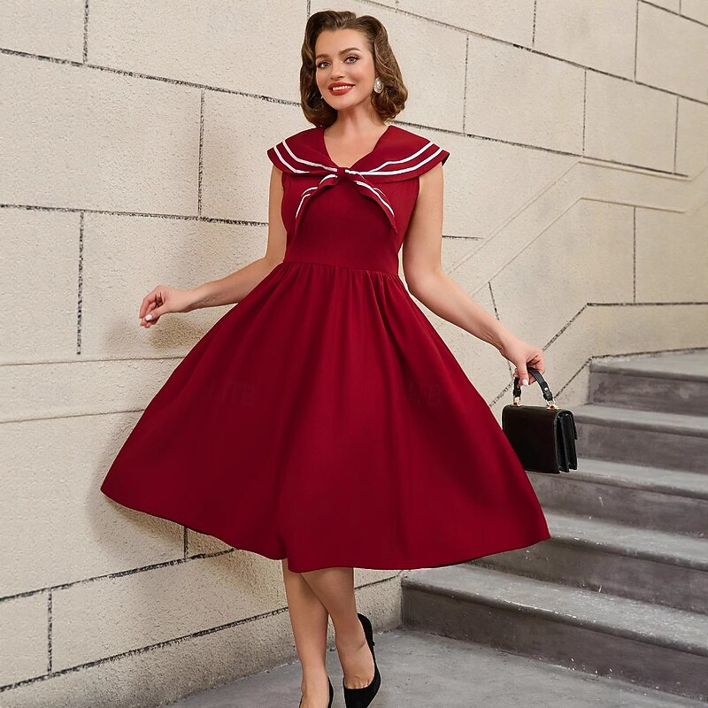Retro Vintage 1950s Rockabilly Midi A Line Dress Flare Dress Plus Size Sailor A-Line Fancy Dress Women's Vacation Homecoming Party & Evening Adults Dress Spring & Summer2