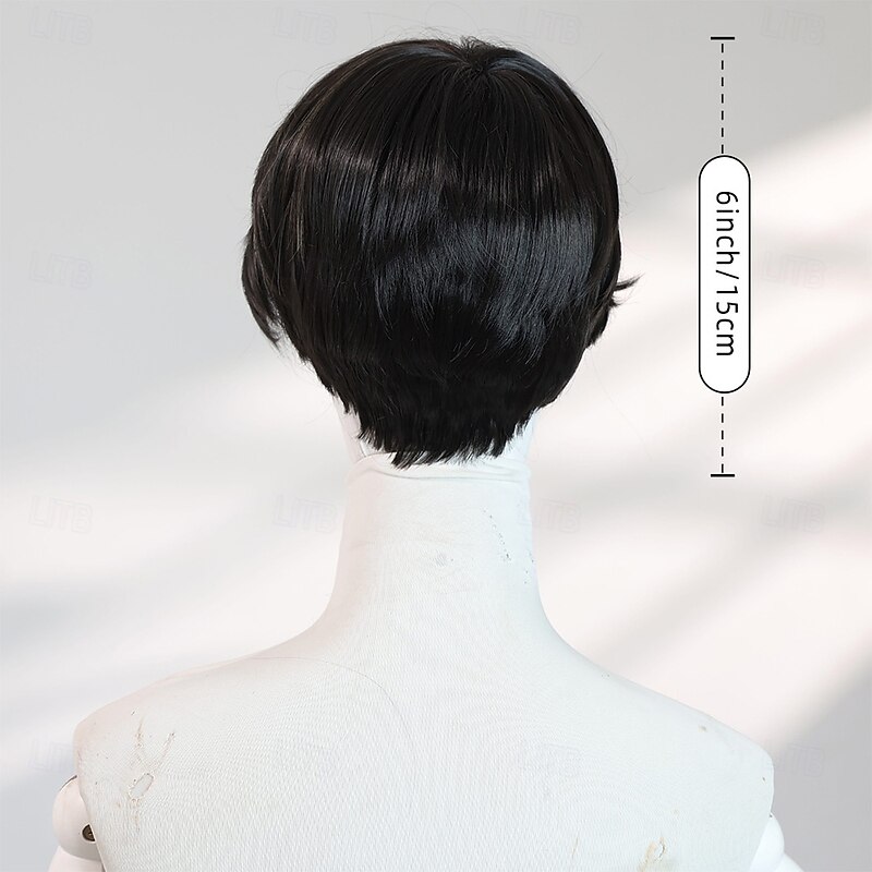 Short 6″ Straight Black Halloween Wig for Women – Full Bangs, Heat‑Resistant Synthetic Hair for Costume & Photo Shoots4