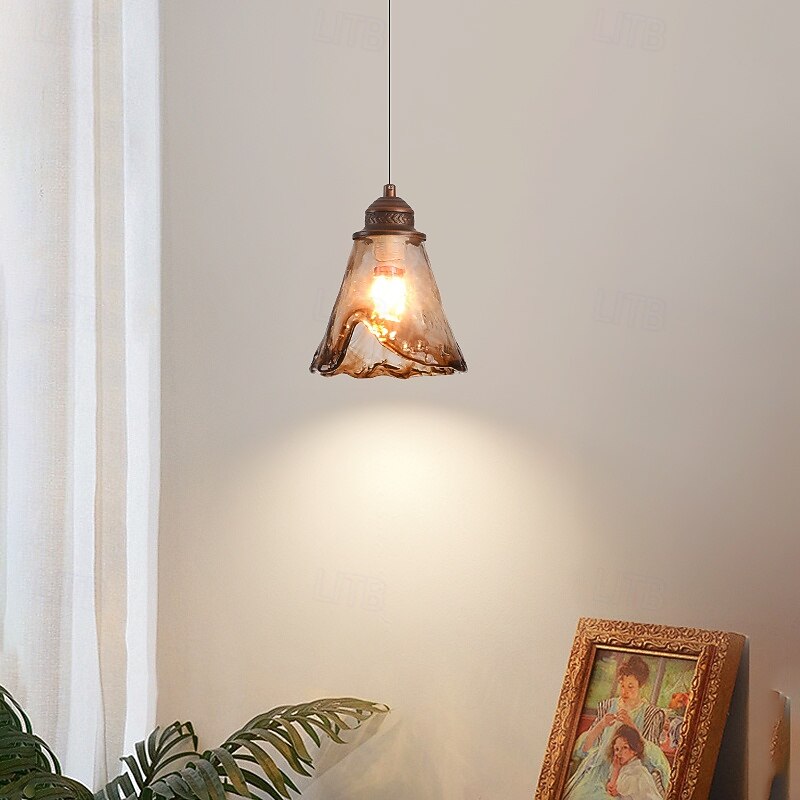 Nordic Style Retro Brown Single-Head Mini Pendant Lighting, Creative Cognac Color Clear Glass Lampshade Chandelier, Simple Metal Lamp Holder Hanging Lamp2