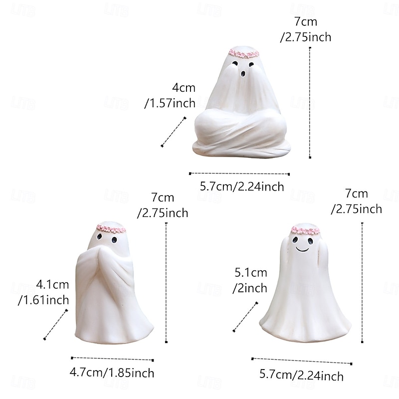 3pcs Halloween Resin Cute Ghost Decoration Figurines Set See No Evil, Hear No Evil, Speak No Evil Statues, Spooky Outdoor Yard, Lawn, Planter, and Desktop Home Decorations2