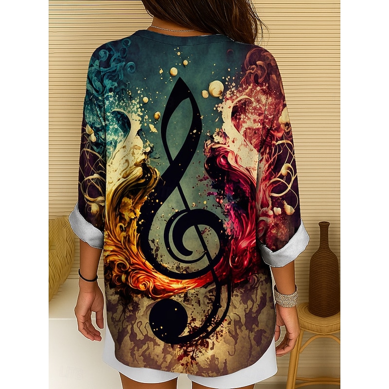 Music Festival Women's Blouse Long Sleeve Tunic Ombre Graphic Geometric Elegant Vintage Tropical Long Sleeve V Neck Regular Tops Daily Holiday Print Yellow Blue Green Summer Spring2