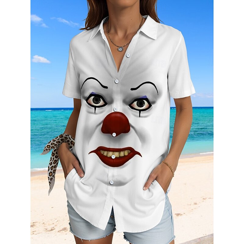 Women's Shirt Long Sleeve Button Down Blouse Graphic 3D Vintage Tropical Daily Short Sleeve Shirt Collar Regular Tops Daily White Yellow Pink Blue Green Summer Spring